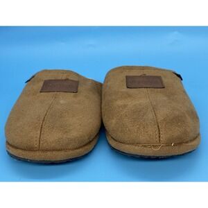 Lucky Brand Mens Micro Suede Scuff Slippers Brown Faux Fur Fleece Lined Size 6